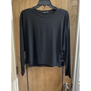 Zara Black Scuba Side Lace-Up Long Sleeve Crop T-Shirt Women's Stretch Sz M
